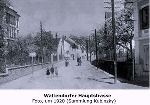 Hauptstraße, Schule links (Kubinzky) - 1920